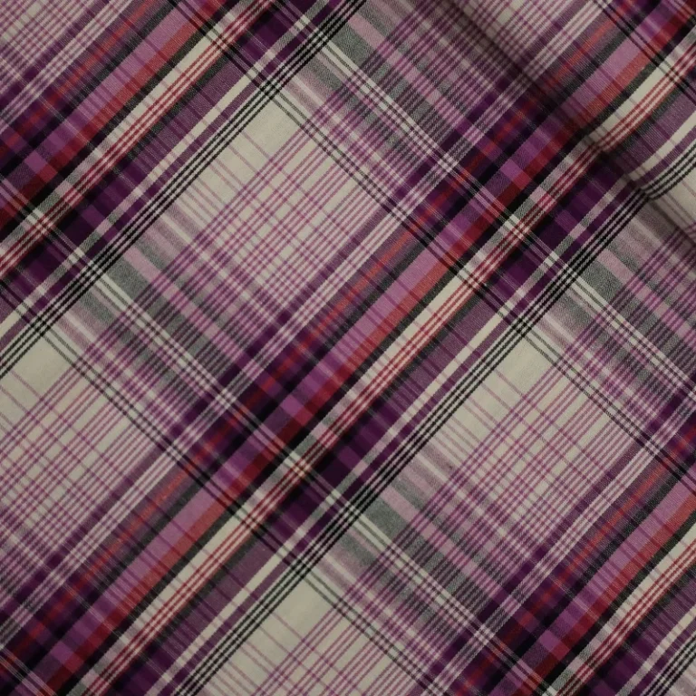 Womens-Tartan-Check-Plaid-Fabric-100-Cotton-40S-100gsm-Pink-Woven-Shirt-Dress-Pants-for-Home-Textile-Lining-Girls