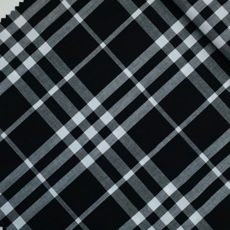 Womens-Tartan-Check-Plaid-Fabric-100-Cotton-40S-95gsm-Black-White-Woven-Shirt-Dress-Pants-for-Home-Textile-Lining-Girls