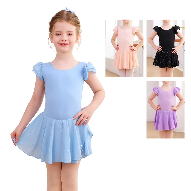 XY019-Blue-Chiffon-Glitter-Girls-Ballet-Dance-Leotard-Dress-Childrens-Training-Dance-Wear