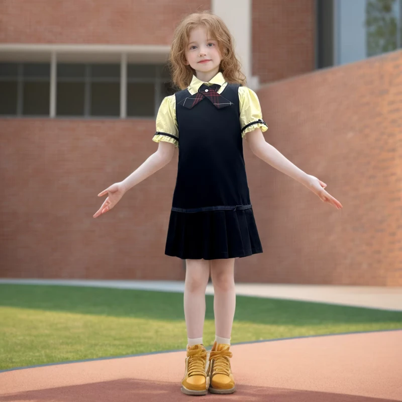 Yellow-Dresses-School-Jumper-Skirt-Short-Sleeve-Shirts-Uniform-Set-for-Student-School-Uniform-Girls-Pinafores-Shirt-Set-1