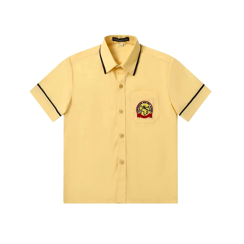 Yellow-Short-Sleeve-Dress-Shirt-for-Boys-Plain-Pattern-School-Uniform-for-Primary-and-Secondary-School-Kids-and-Children
