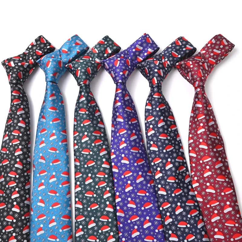 Yili-New-Christmas-Mens-Tie-Red-Christmas-Hat-White-Hat-Eaves-Velvet-Ball-Silver-Snow-Pattern-Scattered-Polyester-Tie