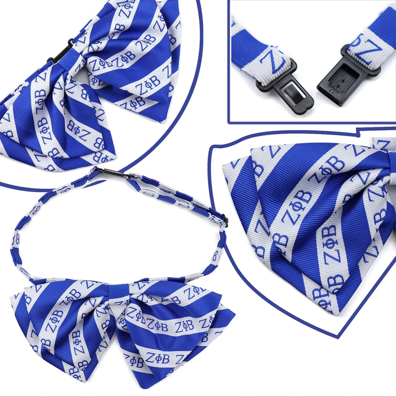 Zeta-Phi-Beta-Sorority-Bowtie-Adjustable-Straps-Silk-Polyester-School-Sorority-Bow-Tie-Lapel-Pin-Soror-Women